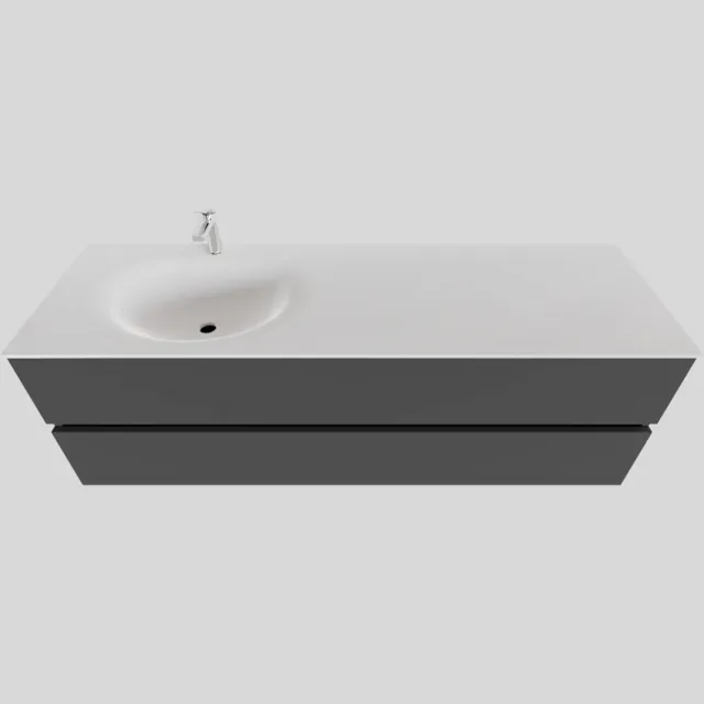 Boss & Wessing Badkamermeubel Solid Surface BWS Stockholm 150x46 cm Links Mat Antraciet (met 1 kraangat)