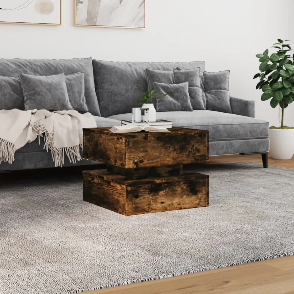 vidaXL Salontafel met metalen poten 50x50x40 cm gerookt eikenkleurig, foto 3