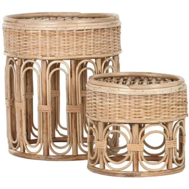 Item International Item Int. Bijzettafel - set van 2 - handgeweven wicker - boho / rotan stijl - naturel