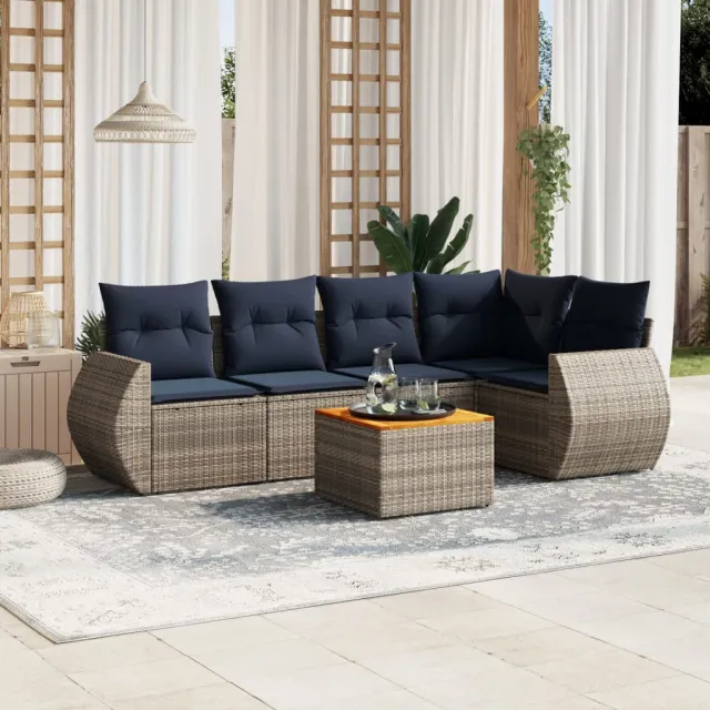 vidaXL 6-delige tuinbankset met kussens, grijs polyrotan, foto 2