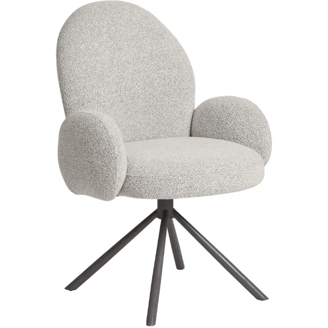 Nest of Nora Draaibare design eetkamerstoel met armleuning grijze poten - Bouclé - Sand Beige
