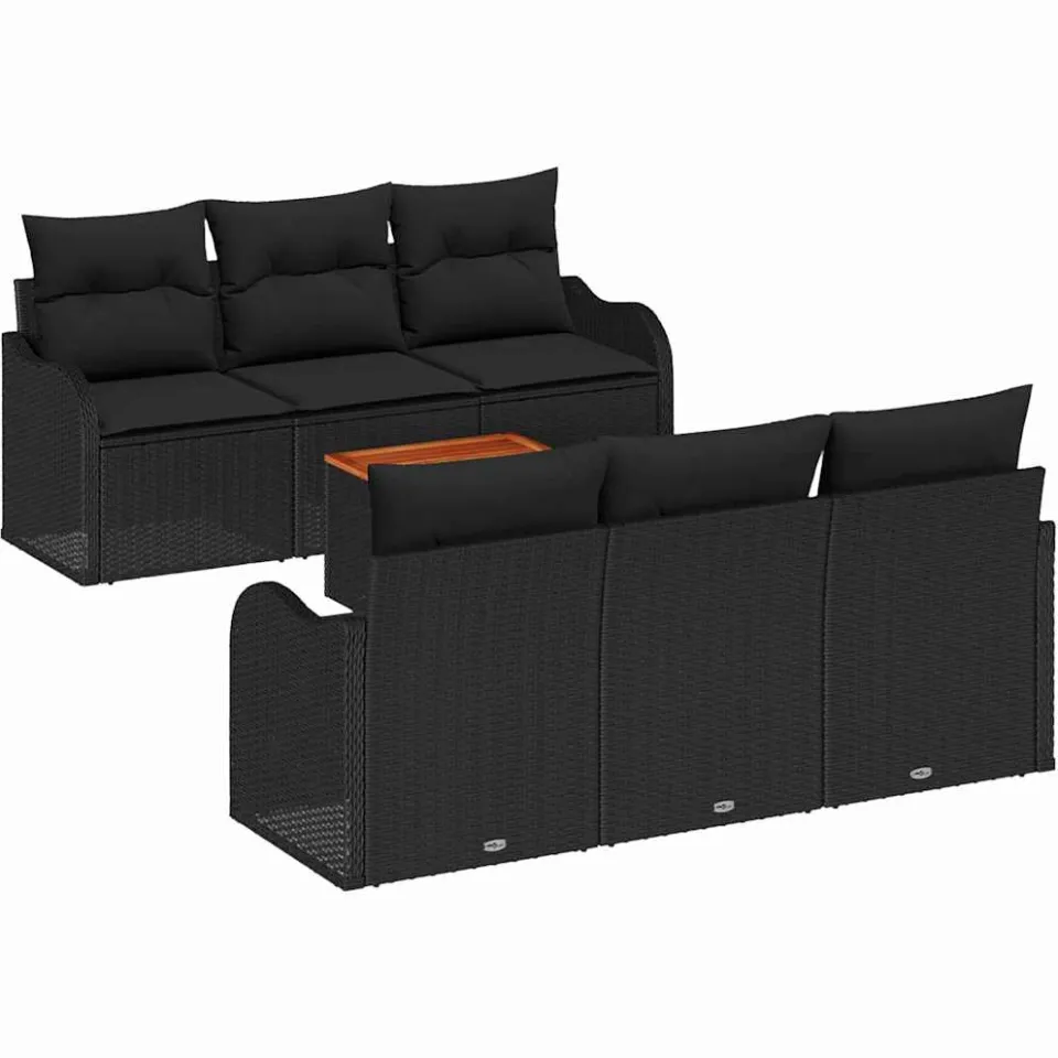 vidaXL Tuinbankenset 7 st Zwart poly rattan
