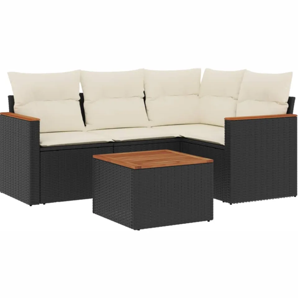 vidaXL 5-delige Loungeset met kussens poly rattan zwart, foto 3
