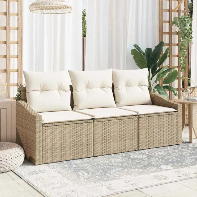 vidaXL Tuinbankenset 3 st Beige en Wit poly rattan, foto 2