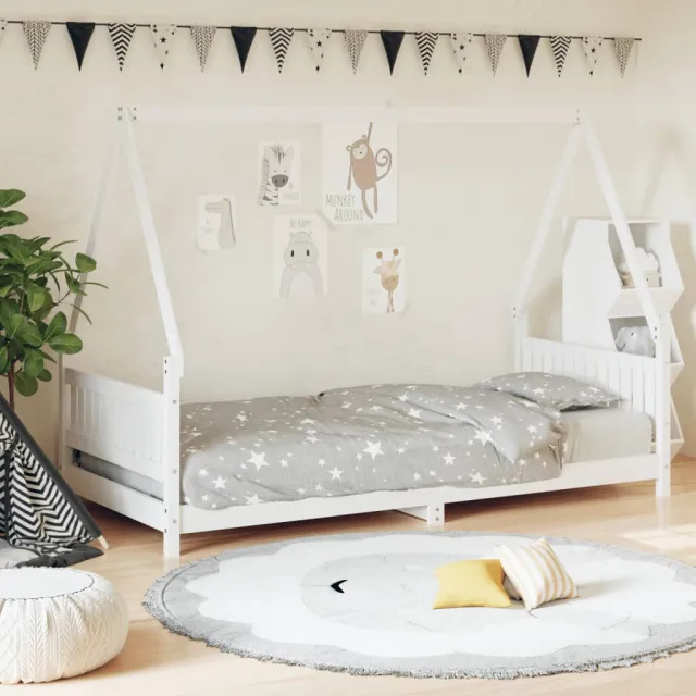 vidaXL Kinderbedframe 90x200 cm massief grenenhout wit, foto 2
