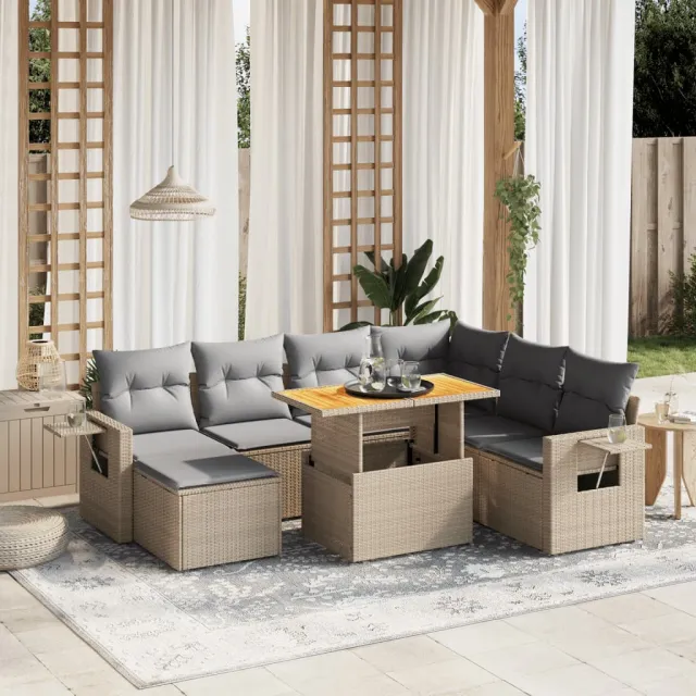 vidaXL 8-delige Loungeset met kussens poly rattan beige, foto 2