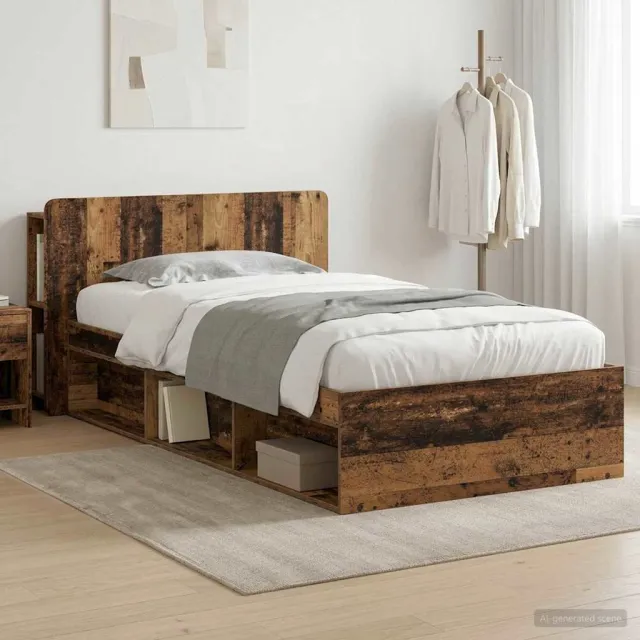 vidaXL Bedframe met opslag Oud hout 100 x 200 cm Bewerkt hout Bruin