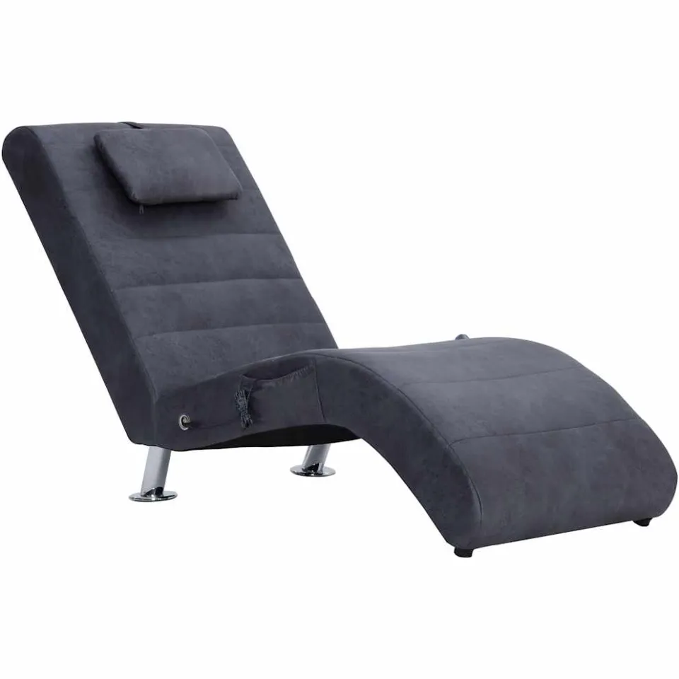 vidaXL Massage chaise longue met kussen kunstsuède grijs, foto 3