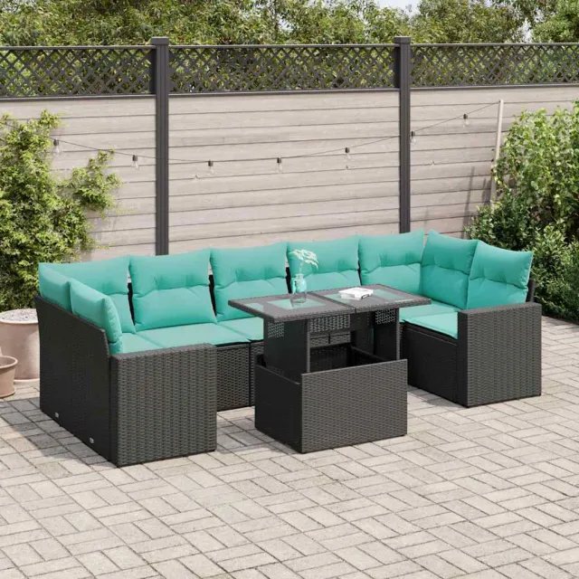 vidaXL 8-delige Loungeset met kussens poly rattan acacia zwart, foto 2