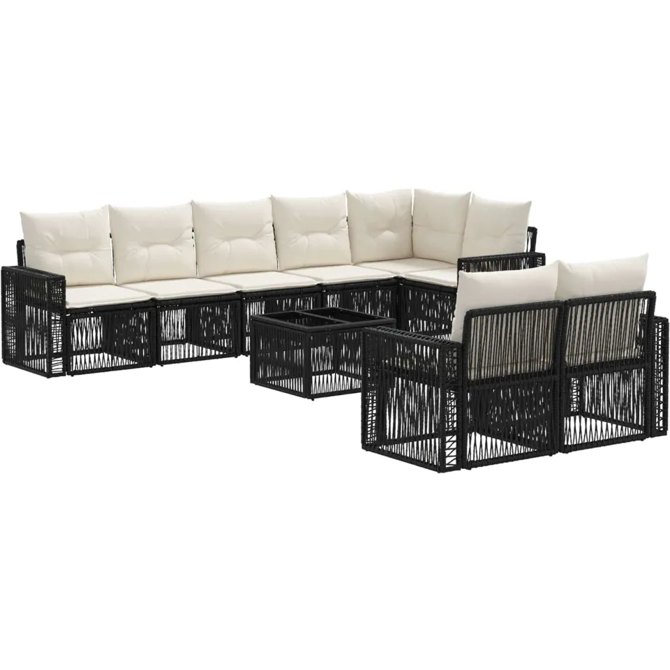vidaXL Tuinbankenset 9 st Zwart en Cream Wit poly rattan, foto 3