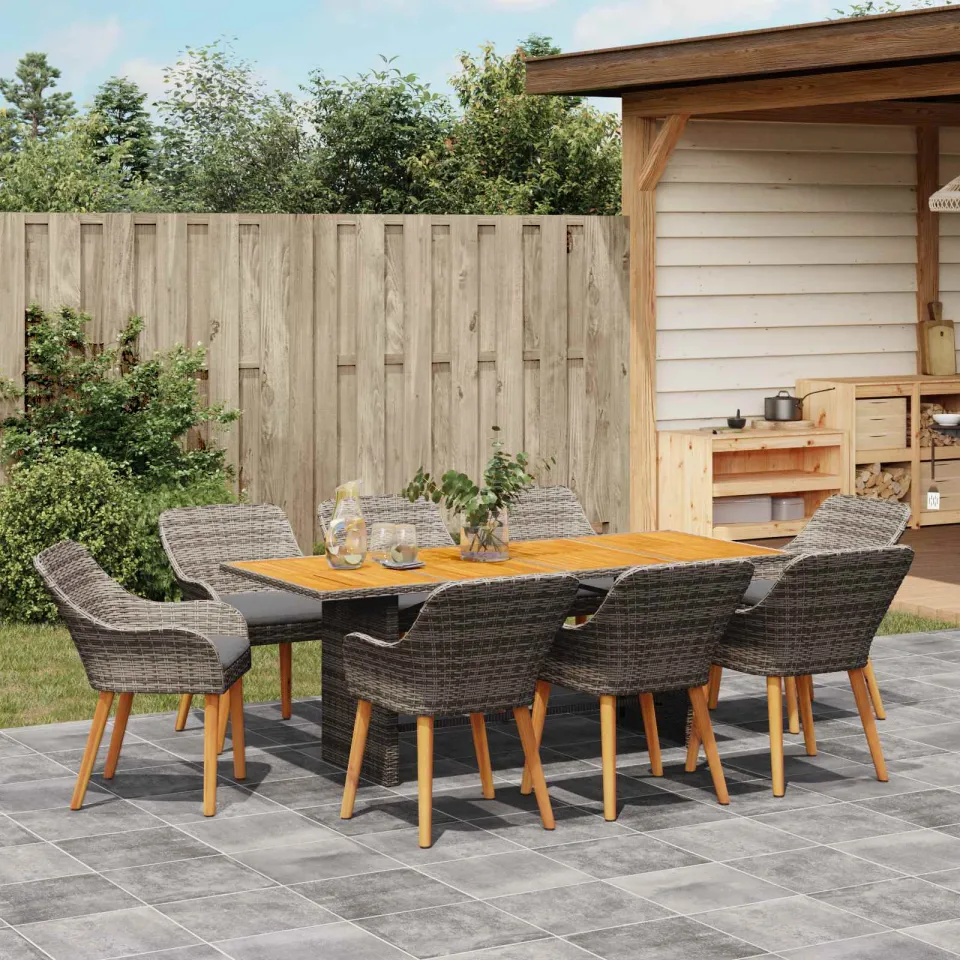 vidaXL Tuin eettafelset 9 st Grijs poly rattan, foto 3