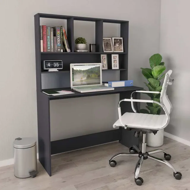 vidaXL Bureau met schappen 110x45x157 cm bewerkt hout grijs, foto 2