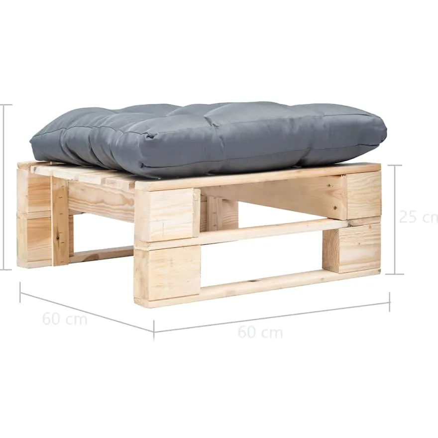 vidaXL Tuinpoef met grijs kussen pallet hout naturel, foto 3