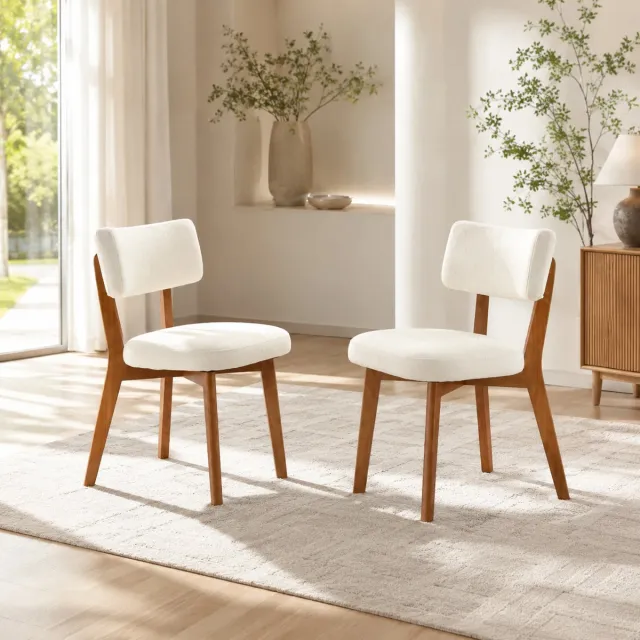 Welltin Eetkamerstoelen Set Van 2 - Eetkamerstoel - Eetkamerstoelen - Gewatteerde zitting - Stoelpoten van massief hout - Stoelen met stoffen bekleding - Moderne middeleeuwse stijl - Beige