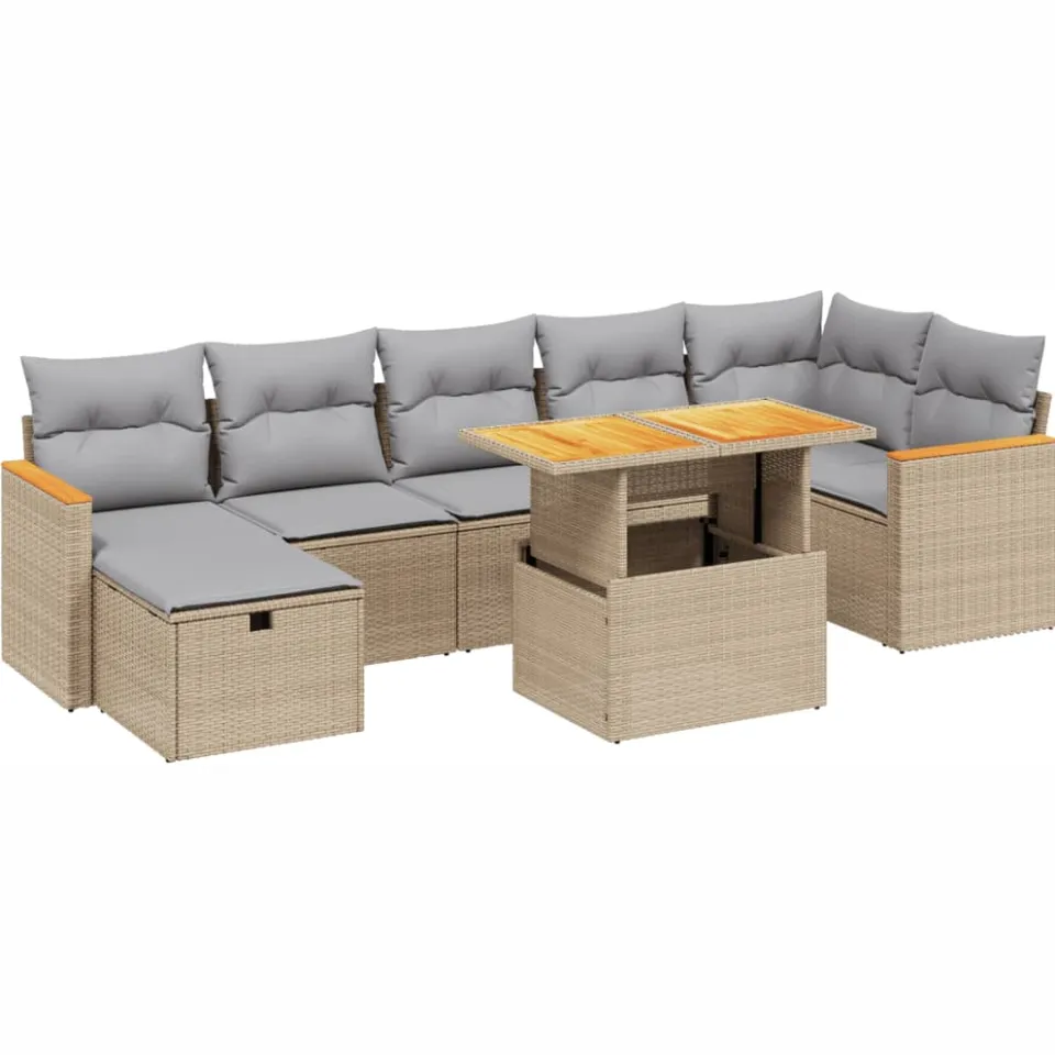 vidaXL 8-delige Loungeset met kussens poly rattan beige, foto 3