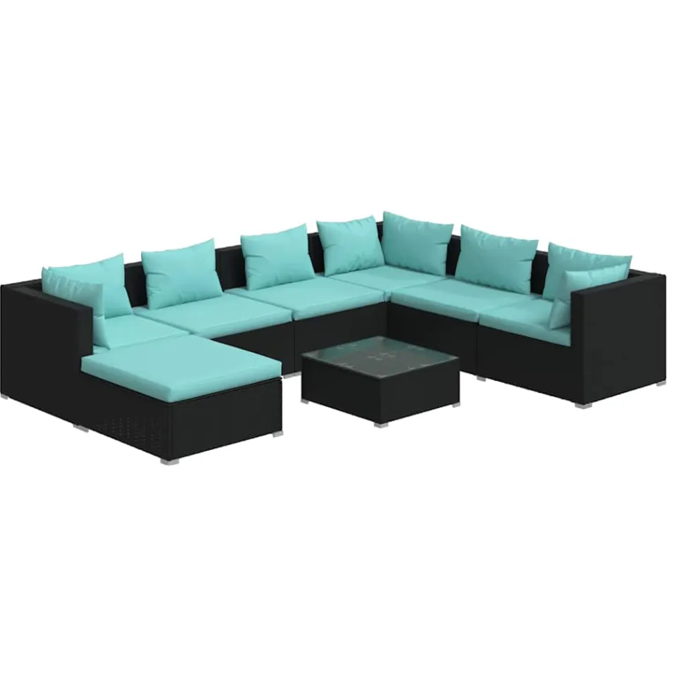 vidaXL 8-delige Loungeset met kussens poly rattan zwart, foto 3
