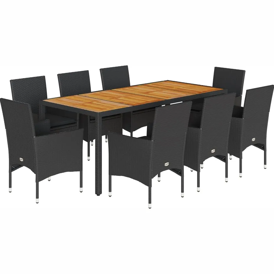vidaXL 9-delige Tuinset met kussens poly rattan en acaciahout zwart, foto 3