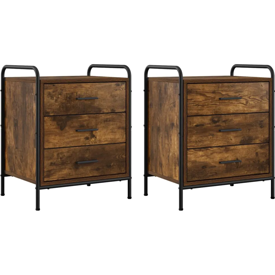 vidaXL Nachtkastje 2 st Gerookt eiken 48 x 36,5 x 60 cm Bewerkt hout, foto 3