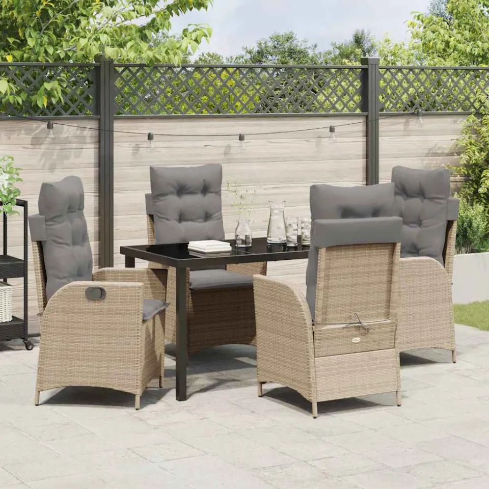 vidaXL Tuin eettafelset 5 st Beige poly rattan, foto 3