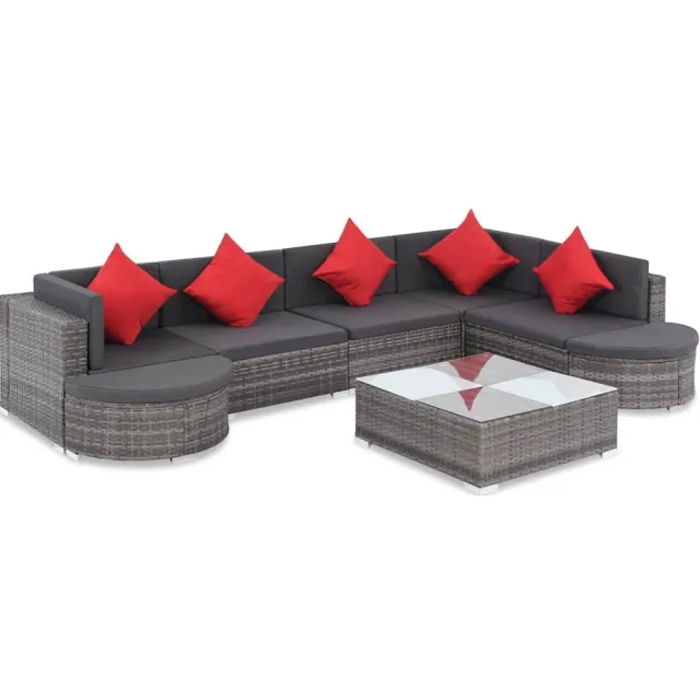 vidaXL 8-delige Loungeset met kussens poly rattan grijs