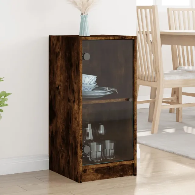 vidaXL Bijzetkast met glazen deuren 35x37x75,5 cm gerookt eikenkleurig Bruin