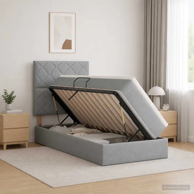 vidaXL Opslag bed met matras met opslag Lichtgrijs 90 x 200 cm Stof