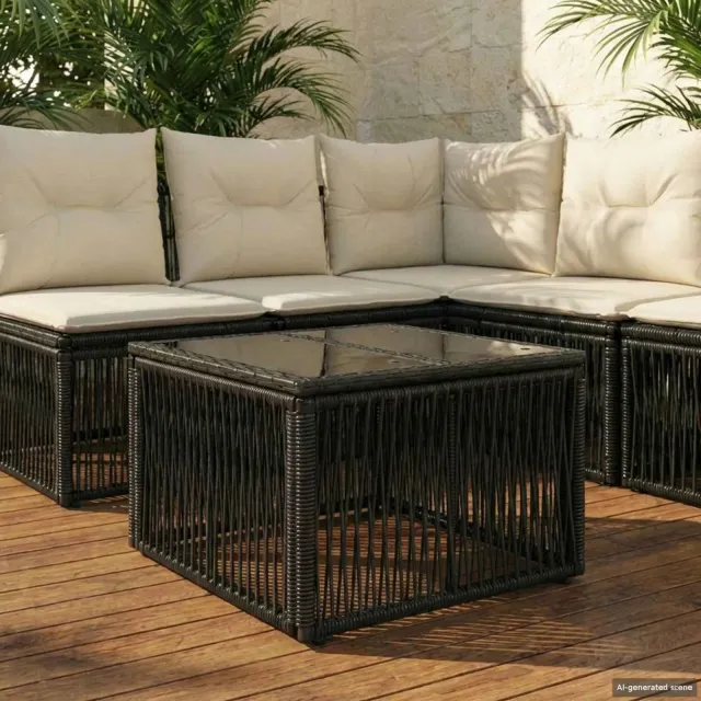 vidaXL Tuinstafel Zwart 55 x 55 x 37 cm PE Rattan en Glas, foto 2