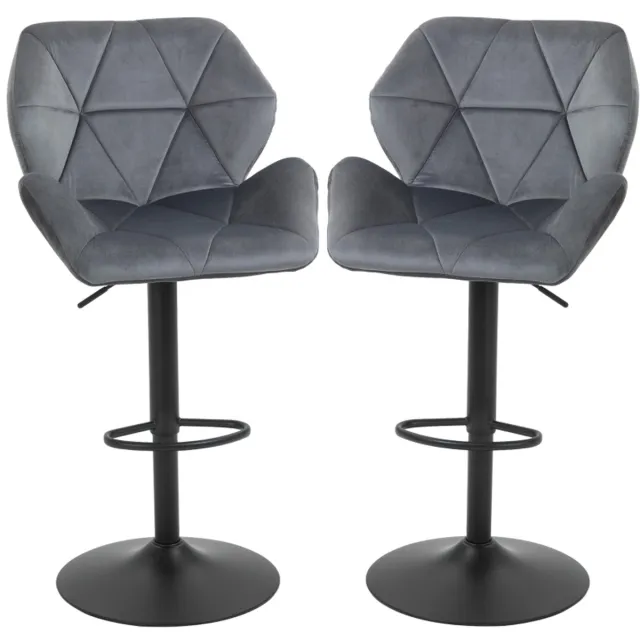 Clruro Barkruk Set van 2 - 57 x 58 x 97-117 cm - 360° Draaibaar - Fluweellook/Metaal Grijs