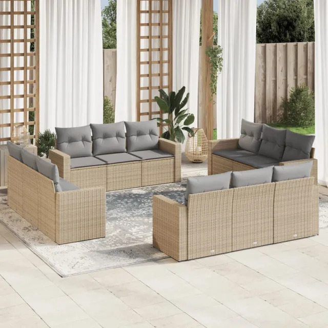vidaXL 12-delige Loungeset met kussens poly rattan beige, foto 2