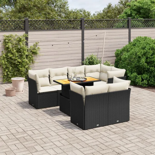 vidaXL 8-delige Loungeset met kussens poly rattan zwart, foto 2