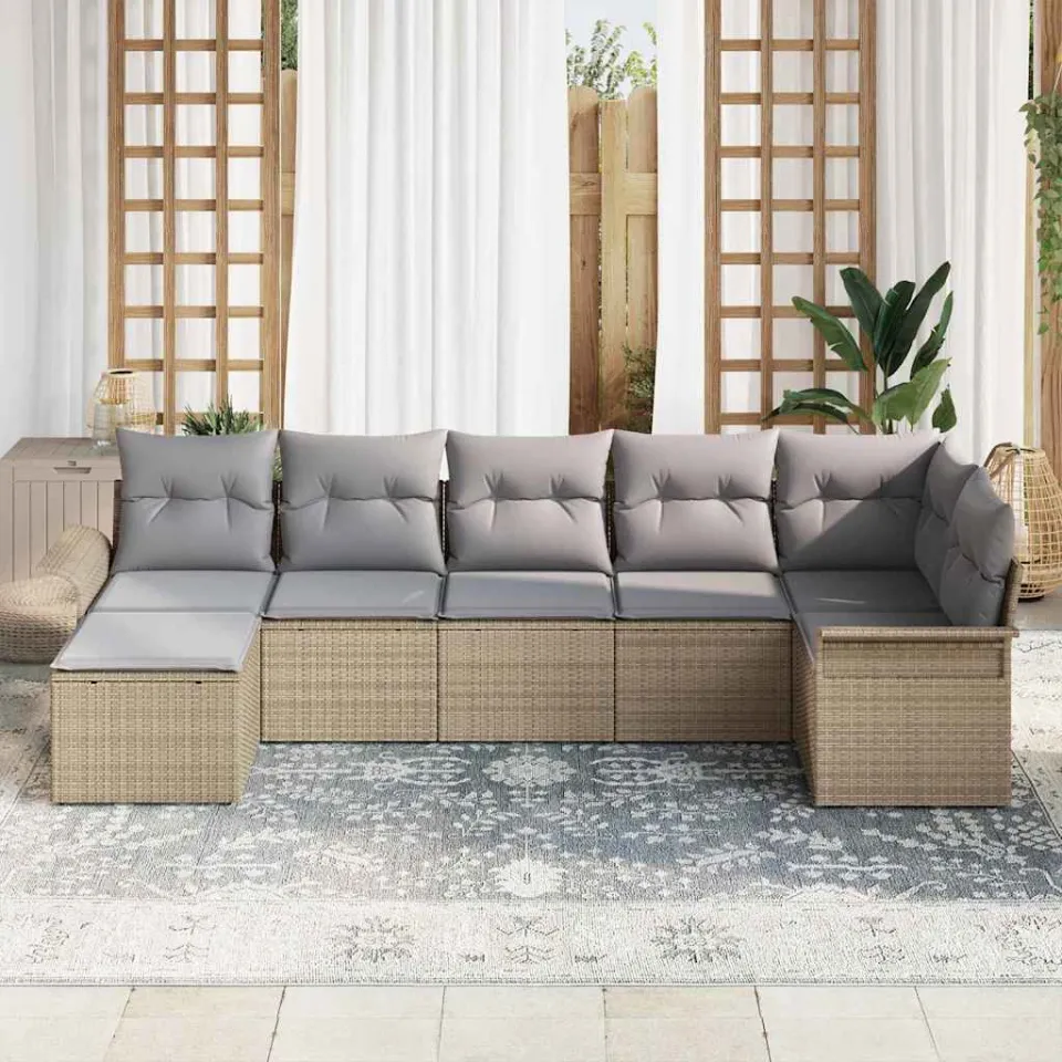 vidaXL Tuin Sofa Set 7 st Beige poly rattan, foto 3