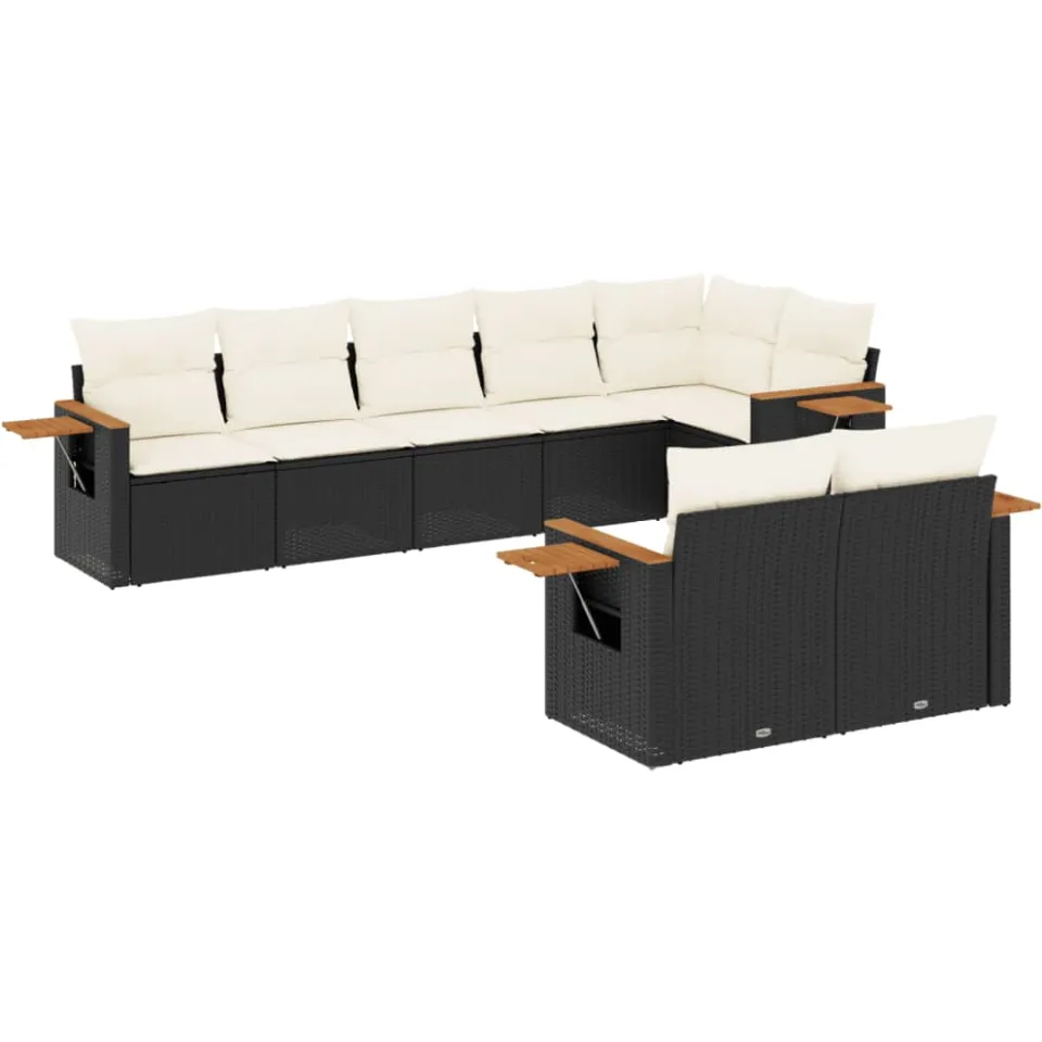vidaXL 8-delige Loungeset met kussens poly rattan zwart, foto 3