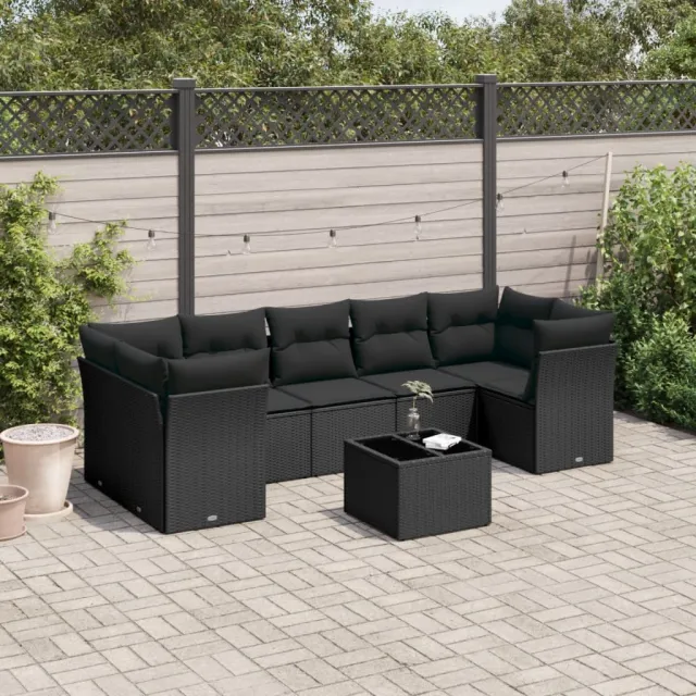 vidaXL 8-delige Loungeset met kussens poly rattan zwart, foto 2