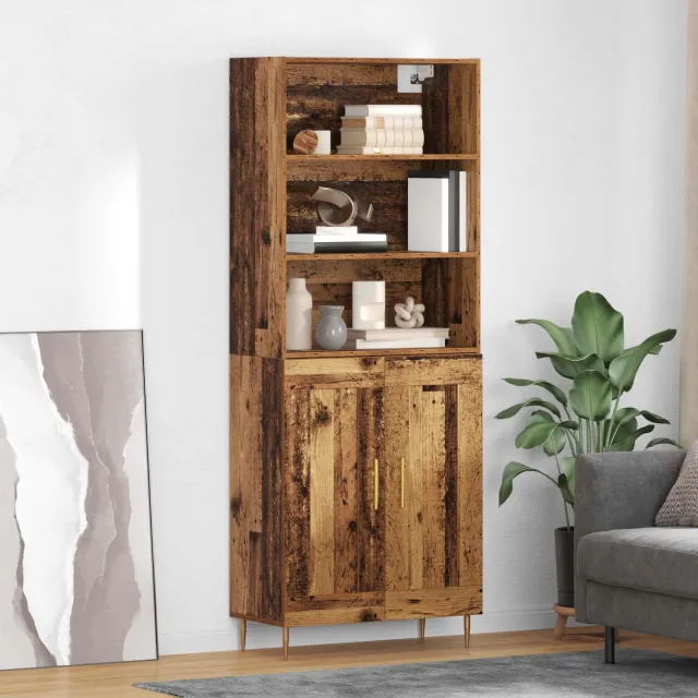 vidaXL Hoge kast Oudhout 69,5 x 34 x 180 cm Bewerkt hout bruin, foto 2