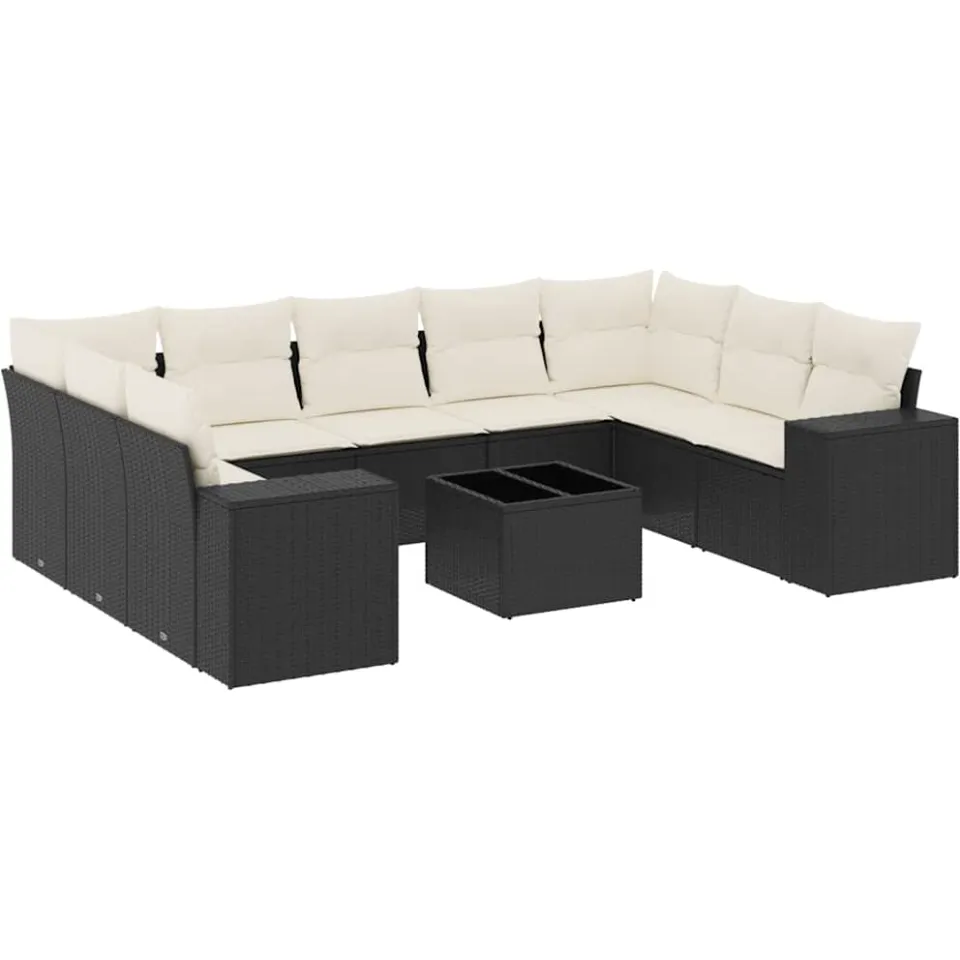 vidaXL 10-delige Loungeset met kussens poly rattan zwart