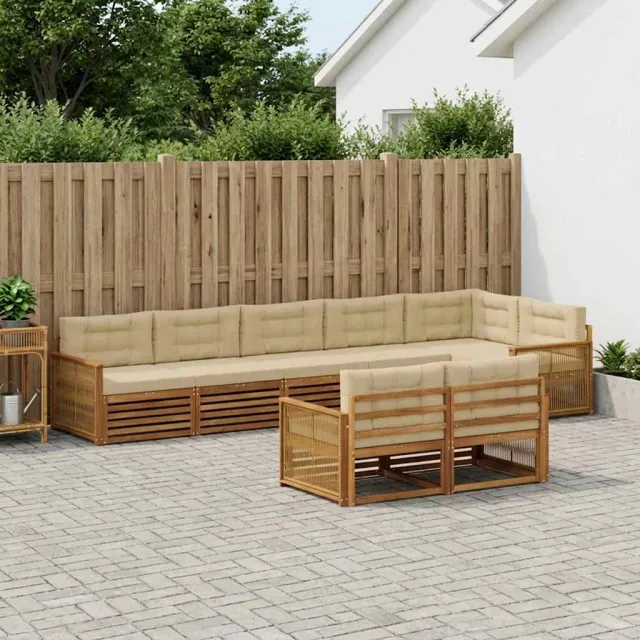 vidaXL Buiten bankenset 8 st 8-zits Natuurlijk en Beige