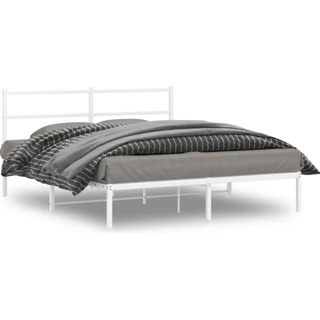 vidaXL Bedframe met hoofdbord metaal wit 150x200 cm