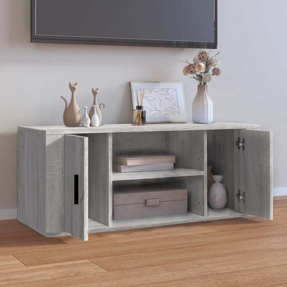 vidaXL Tv-meubel 100x35x40 cm bewerkt hout grijs sonoma eikenkleurig, foto 3