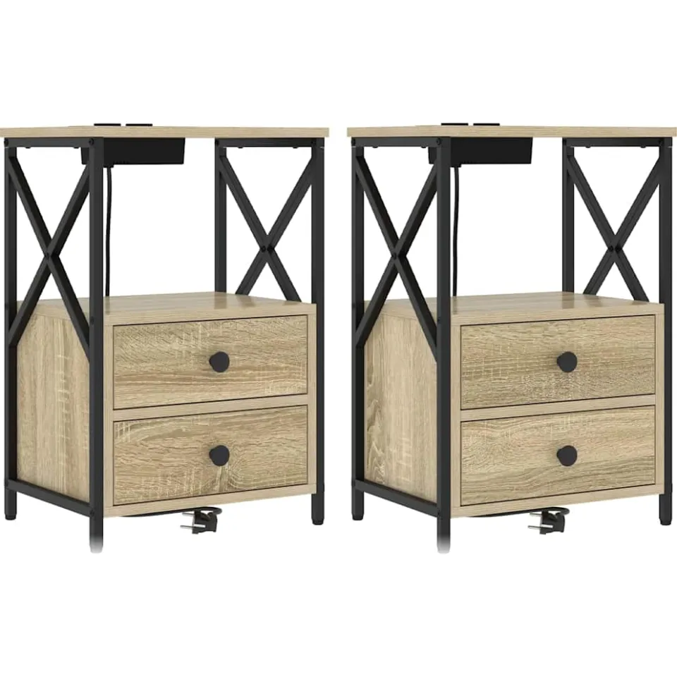 vidaXL Nachtkastje 2 st Sonoma Eiken 40 x 31 x 60 cm Bewerkt hout, foto 3