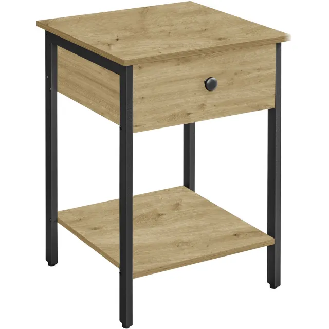 LEOBERT Nachtkastje / Bijzettafel met lade - Artisan eiken - Zwart stalen frame - Industrieel design Eiken/Zwart