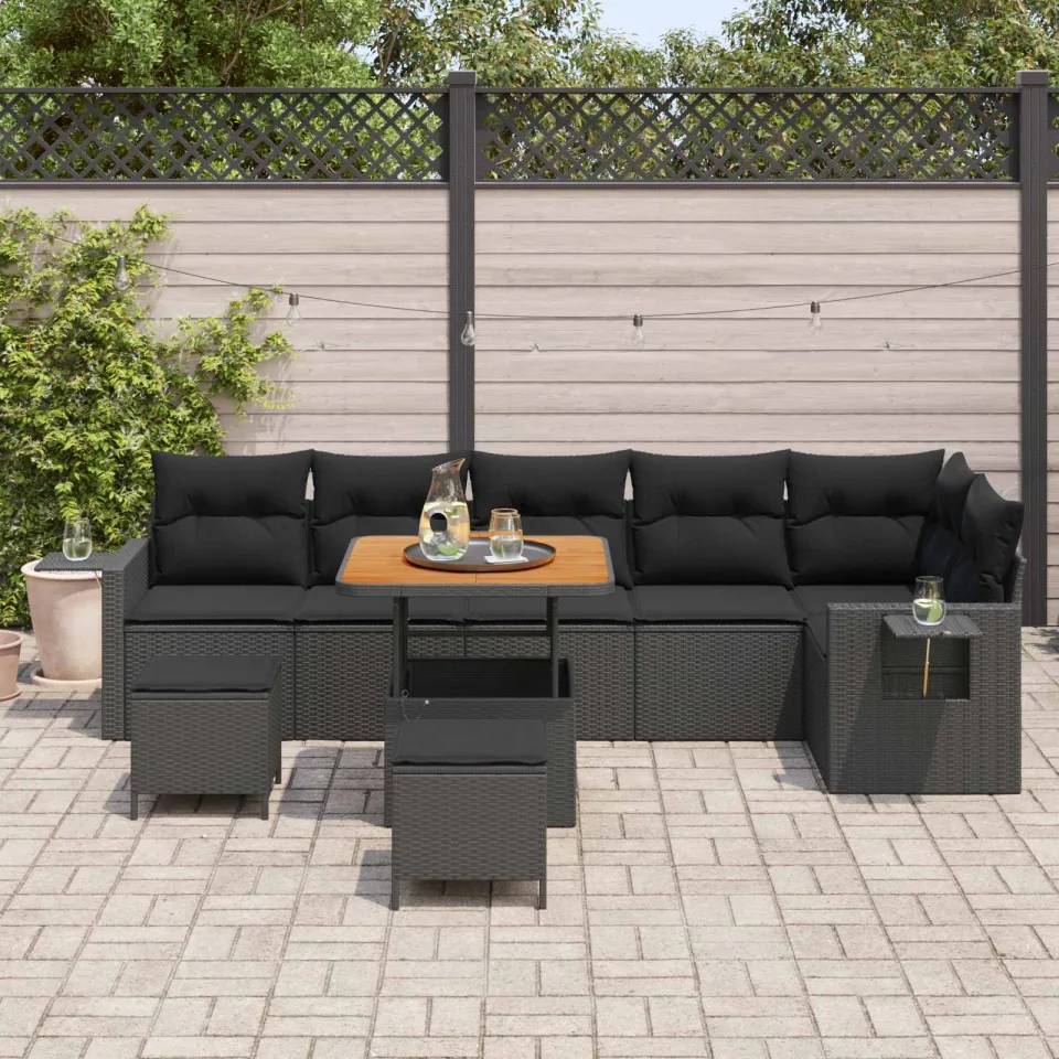 vidaXL Tuinbankenset 11 st Zwart poly rattan, foto 3