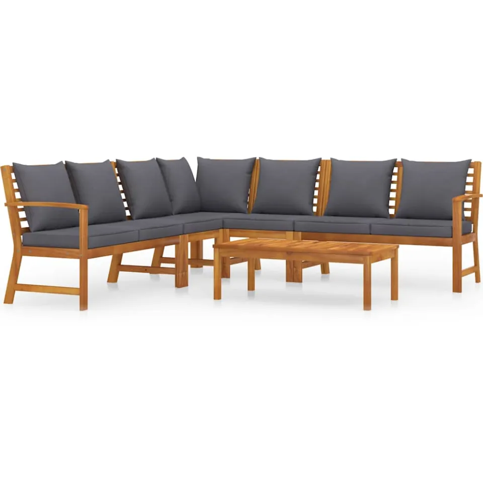 vidaXL 6-delige Loungeset met kussens massief acaciahout grijs, foto 3