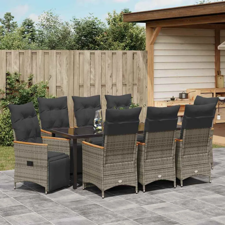 vidaXL Tuin eettafelset 9 st Grijs poly rattan, foto 3