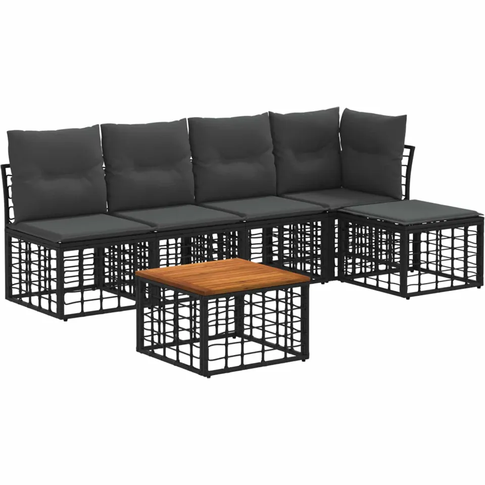 vidaXL Buiten bankenset 6 st Zwart en Donkergrijs Polyester, foto 3