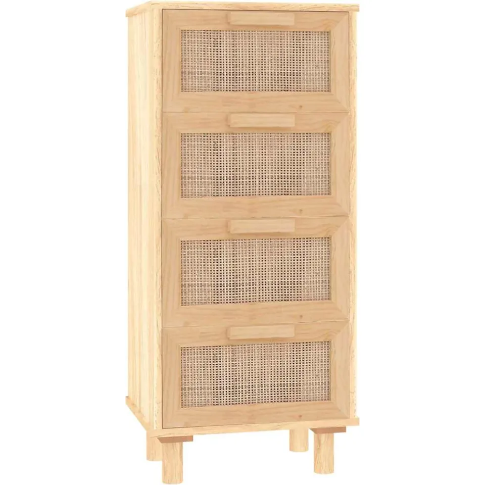 vidaXL Dressoir 40x30x90 cm massief grenenhout en rattan bruin