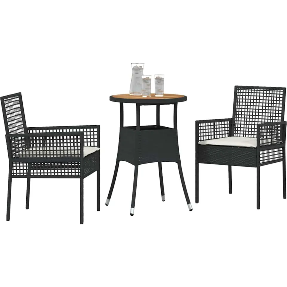 vidaXL Tuin eettafelset 3 st Zwart poly rattan