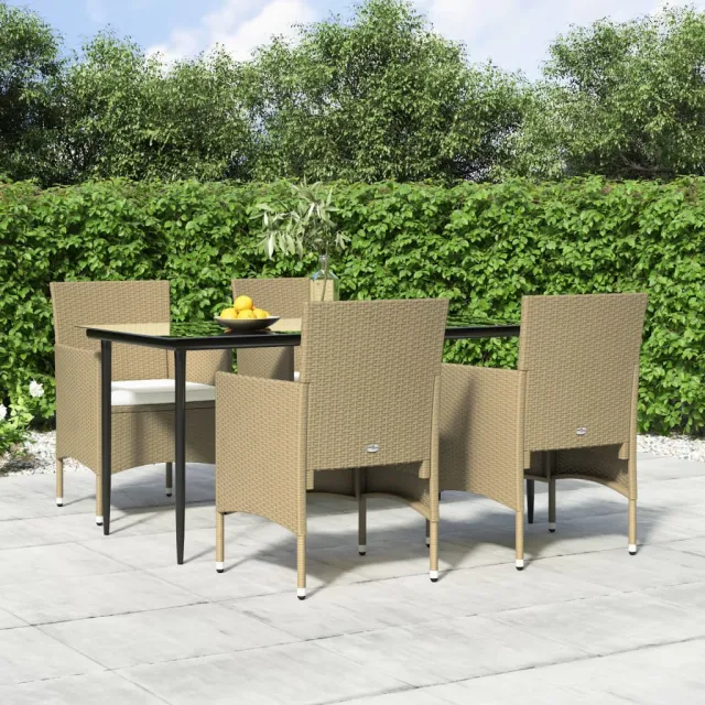 vidaXL 5-delige Tuinset met kussens beige en zwart, foto 2