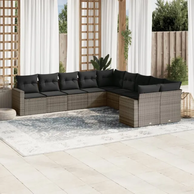 vidaXL 10-delige Loungeset met kussens poly rattan grijs, foto 2