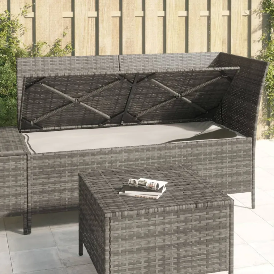vidaXL 3-delige Loungeset met kussens poly rattan grijs, foto 3