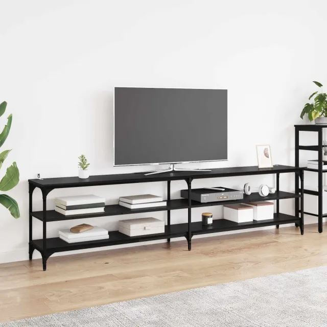 vidaXL TV-kast 200 x 30 x 50 cm Zwart Eiken Gemonteerd hout en ijzer, foto 2